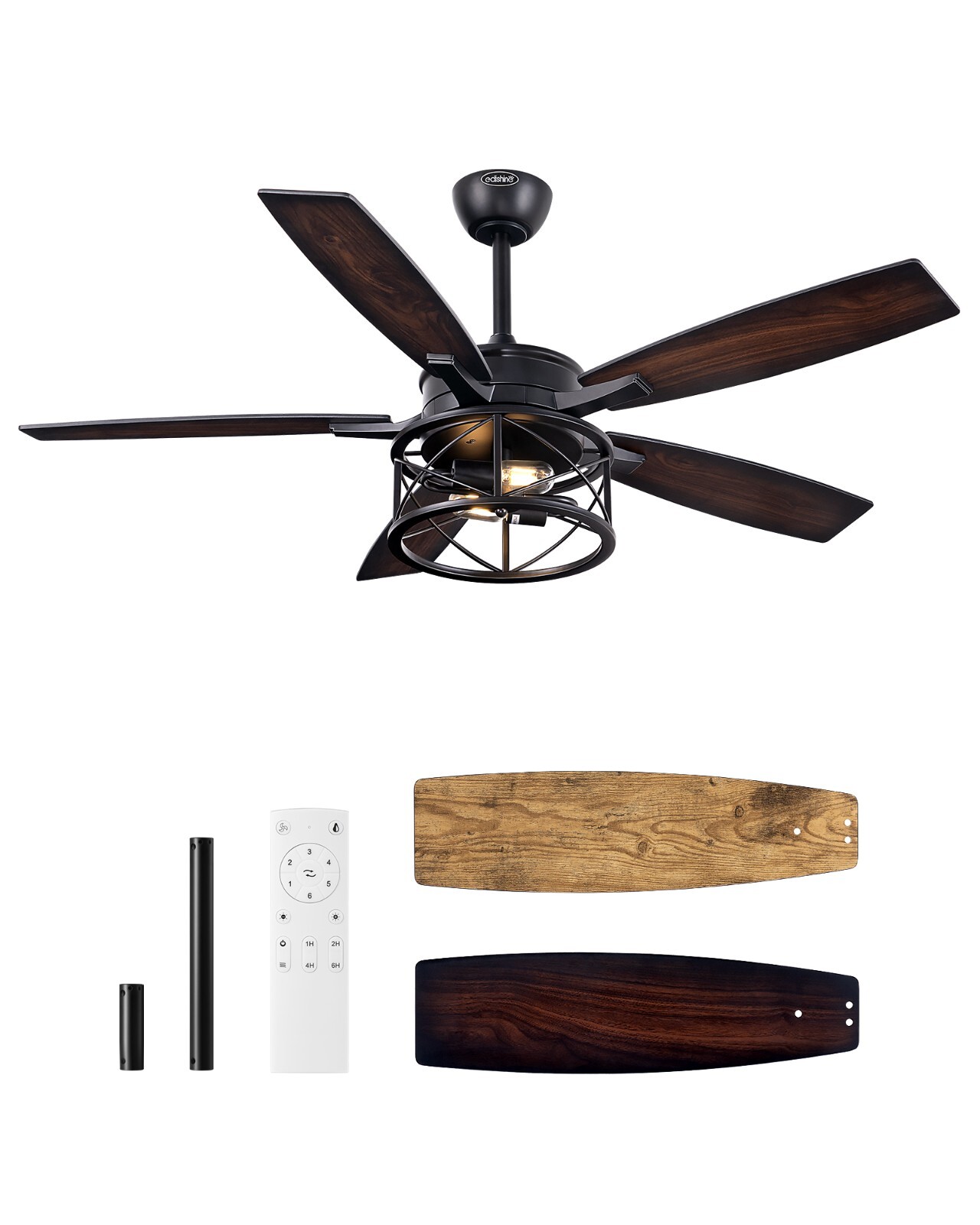 EDISHINE 52 Inch Farmhouse Ceiling Fans With Lights Rustic Ceiling Fan Remote