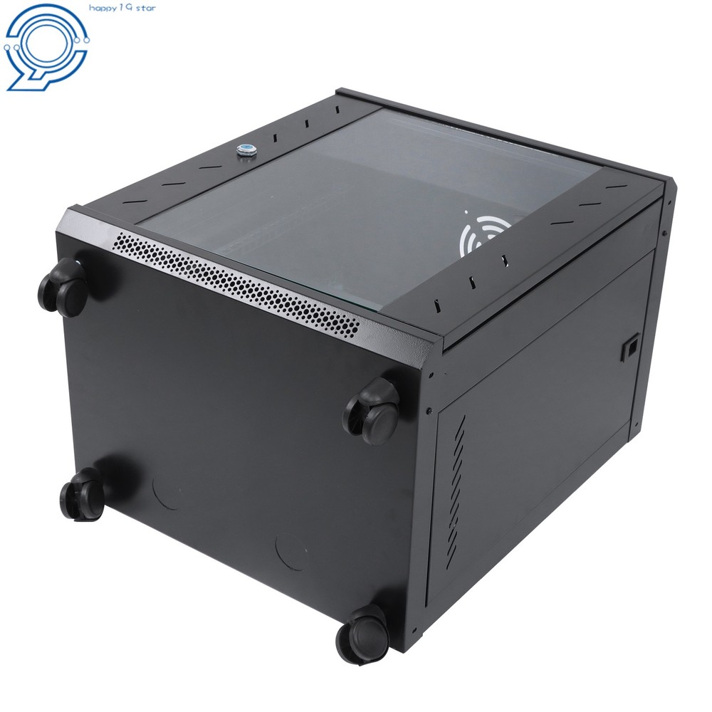 12U Enclosed Server Rack 15.5" Deep, Secure Lock Glass Front & Sides