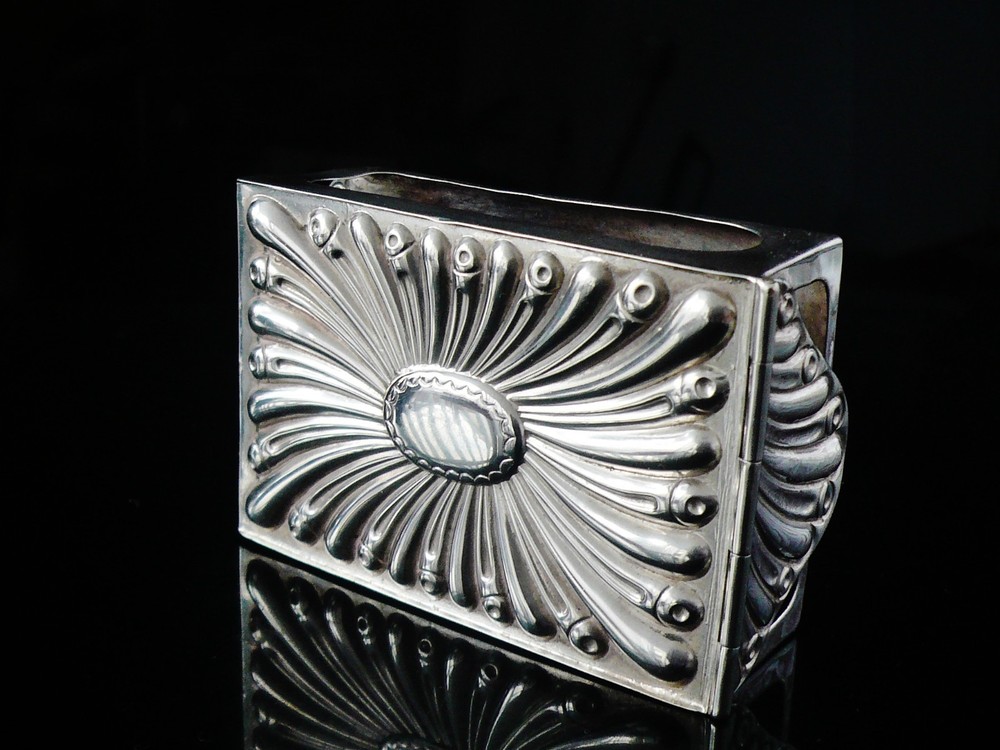 Unusual Sterling Silver Matchbox Holder Wall Mountable & Base Spring Loaded 1896