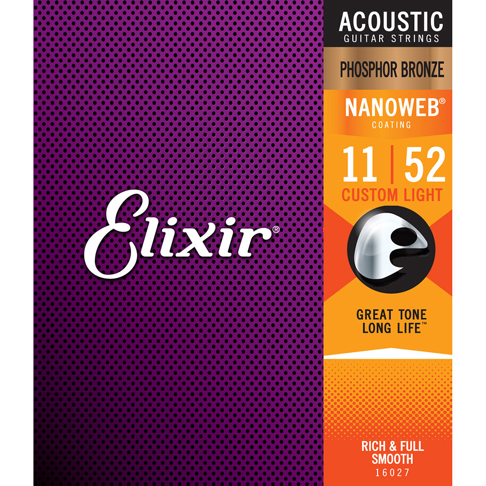Elixir Nanoweb Phosphor Bronze Custom Light Acoustic Guitar Strings 16027 1 Set