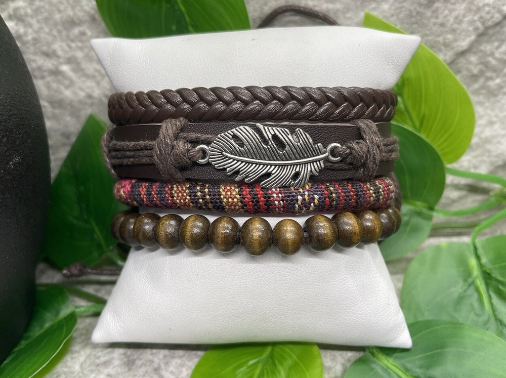 4 PC Leather Punk Bracelet Stackable Adjustable Tie New Free Ship B2779