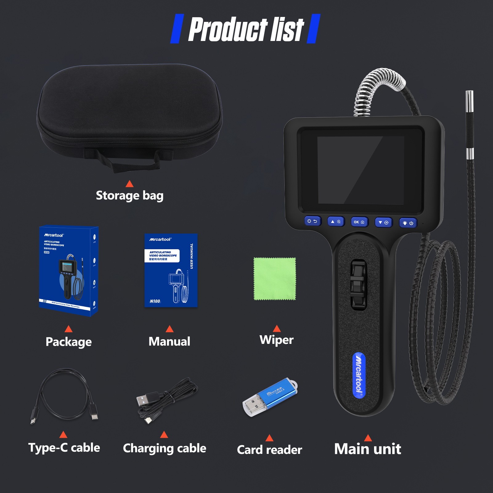 Industrial Camera 2 way 210° Borescope Endoscope with Lights Inspection Camera