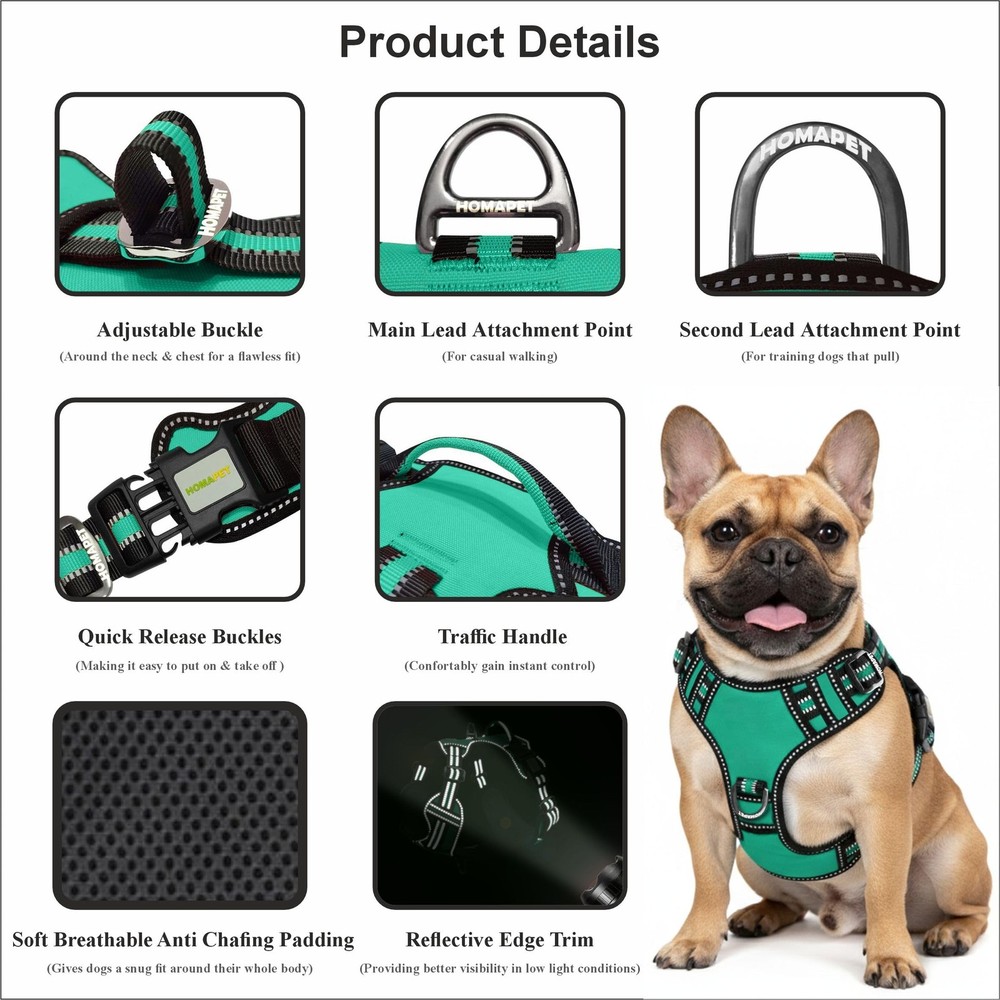 . No-Pull Dog Harness with Dual Leash Attachment Points, Soft Adjustable Padd...