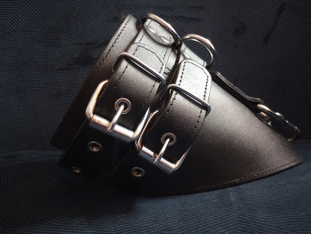 Black Cowhide Leather BDSM Ankle Restraints (pair) with Thick Fur Padding