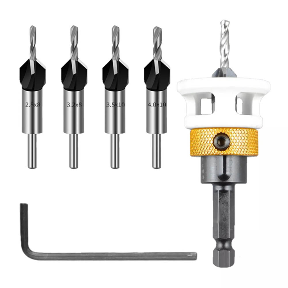 6x Countersink Drill Bit Set with Adjustable Depth Stop QuickChange Countersink❥