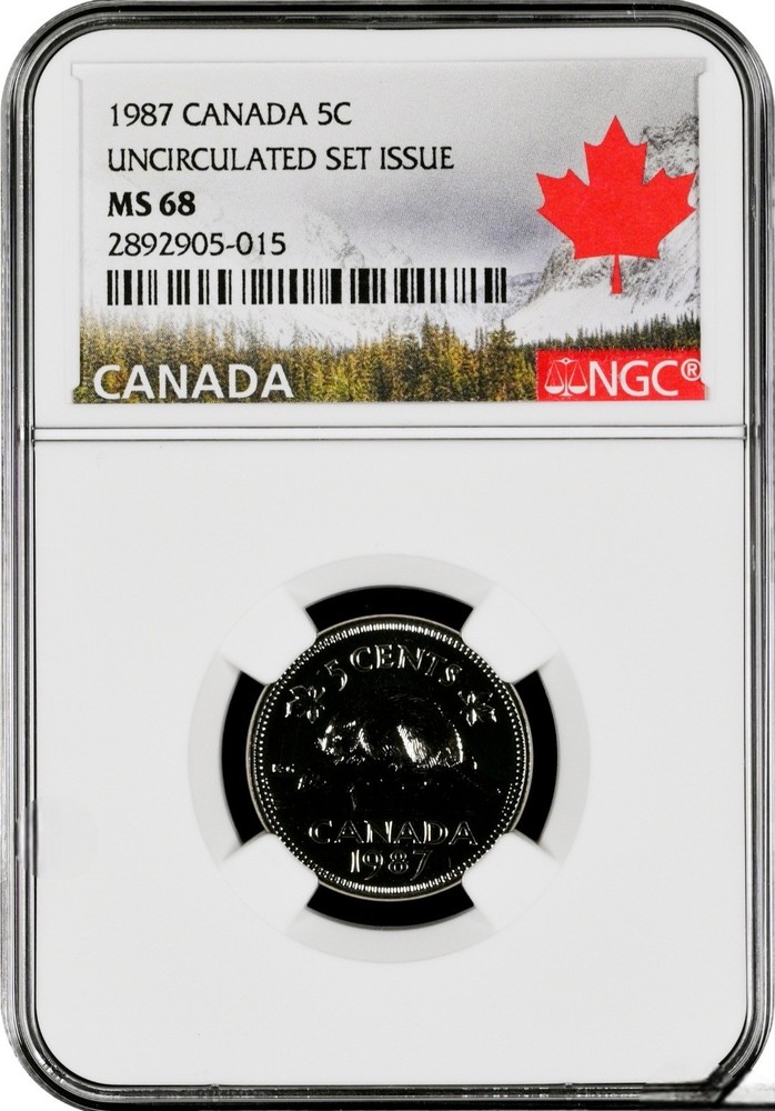 1987 Canada 5 Cent Beaver Uncirculated Set Issue NGC MS68