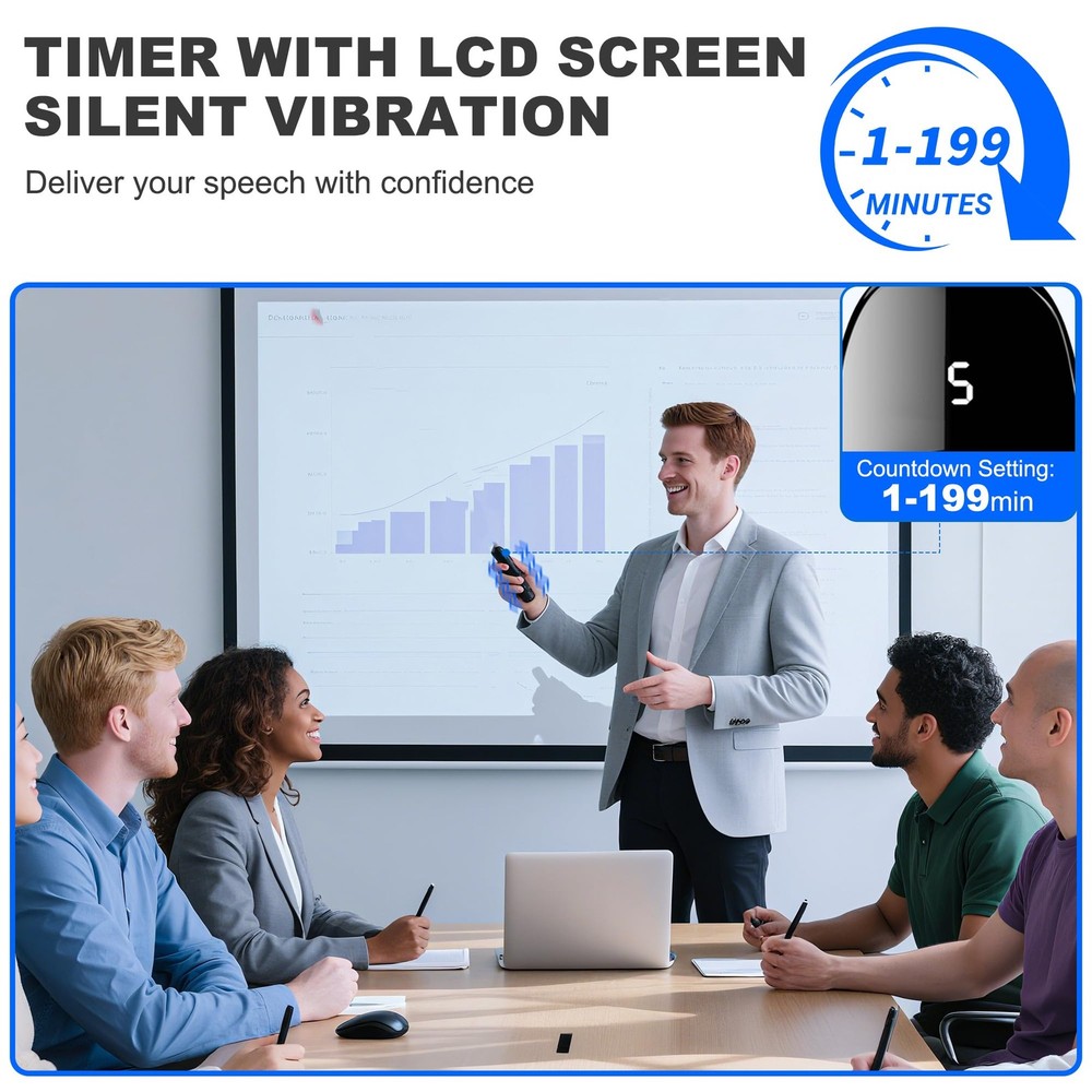 USB Type C Wireless Presentation Clicker Remote Pointer Timer Display for Mac