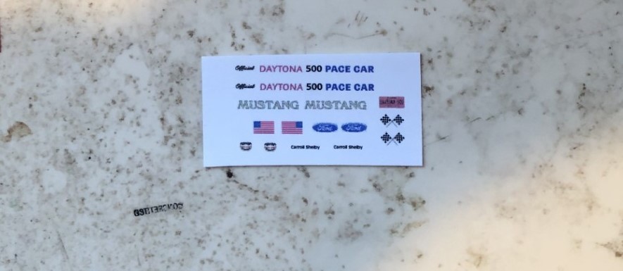 1/64 ho White MUSTANG slot car DECAL sheet-DAYTONA 500  PACE CAR C. SHELBY