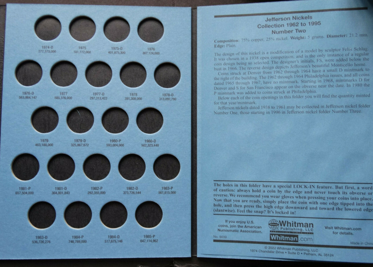 Set of 3 Whitman Jefferson Nickel Coin Folders Number 1-3 1938-2025 Book