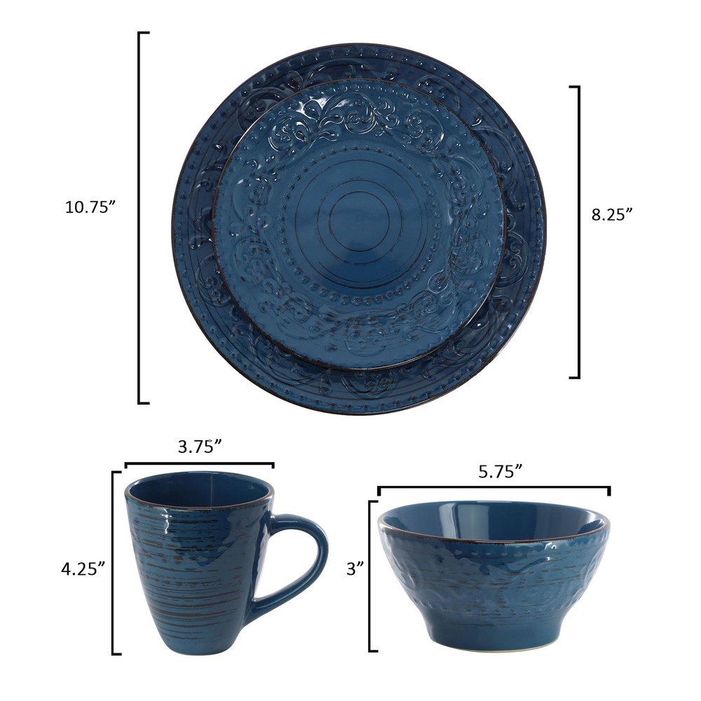 Malibu Deep Ocean-Piece Stoneware Embossed Pattern Reactive Deep Ocean Blue 16