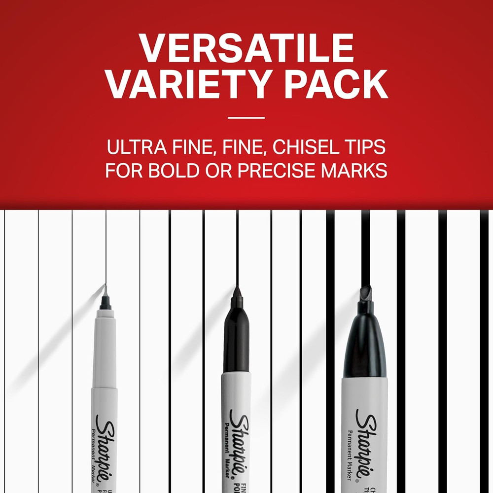 Permanent Markers Variety Pack, Includes Chisel, Fine, and Ultra-Fine Tips, Mark