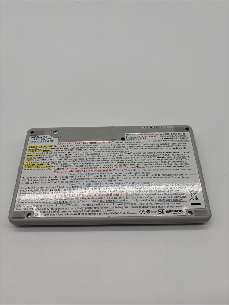 FlashMaster Math Tables Electronic Learning Tool MT1A - New Batteries, Tested!