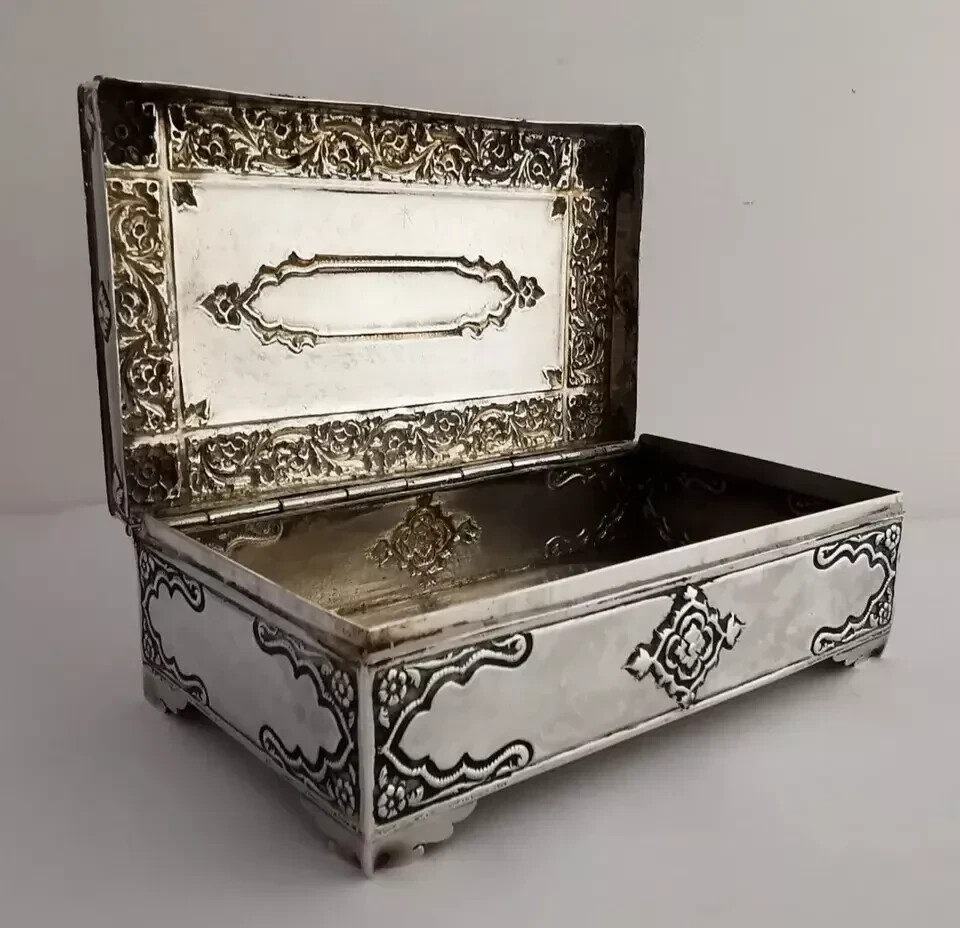 Ornate Solid Silver Table Box - 196g - Masonic Interest