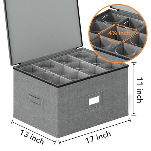 Wine Stemware Storage 2 Pack, China Storage Containers, Hard Shell Grey Glass