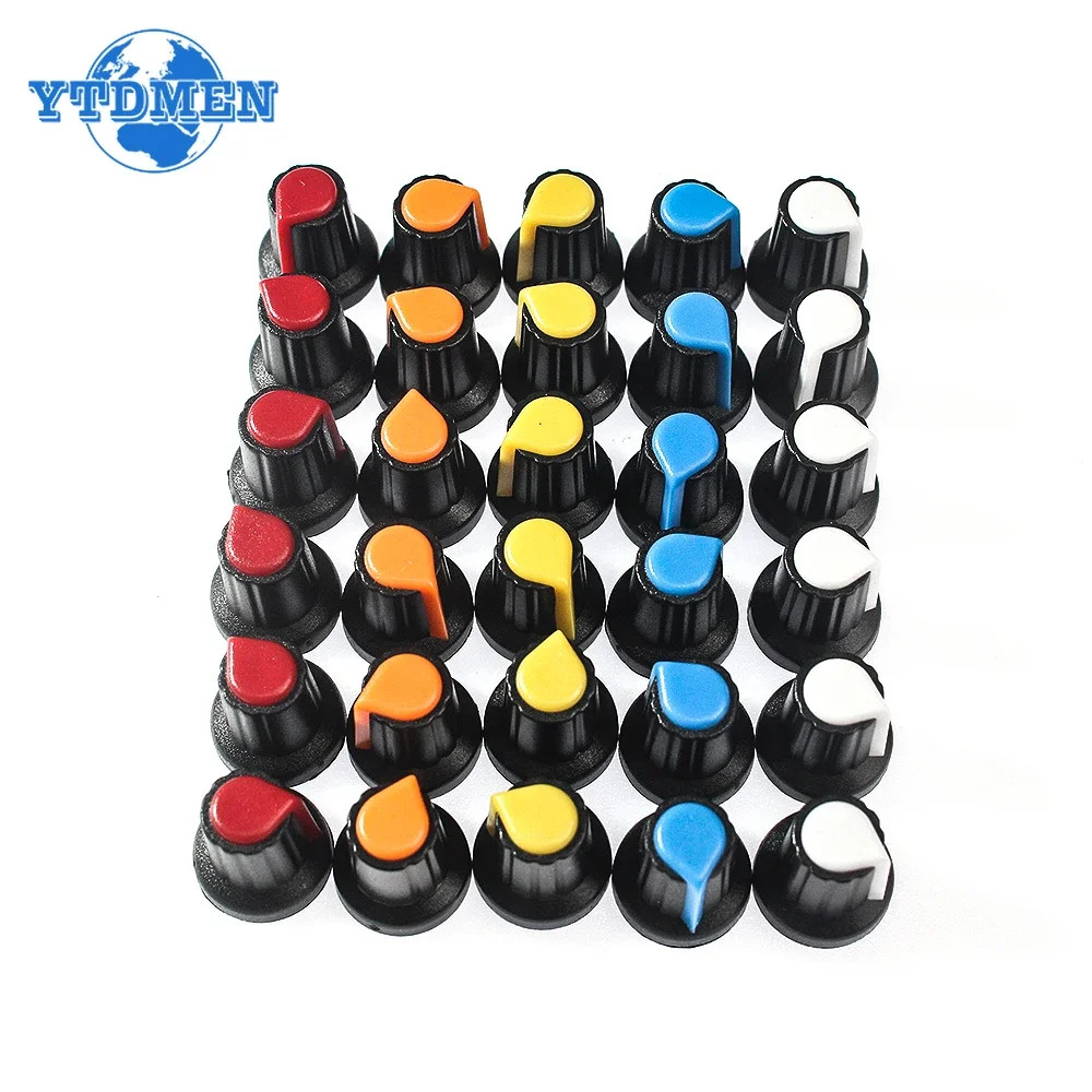 30PCS WH148 AG2 Potentiometer Knobs 15x17mm 6mm Shaft 5 Values