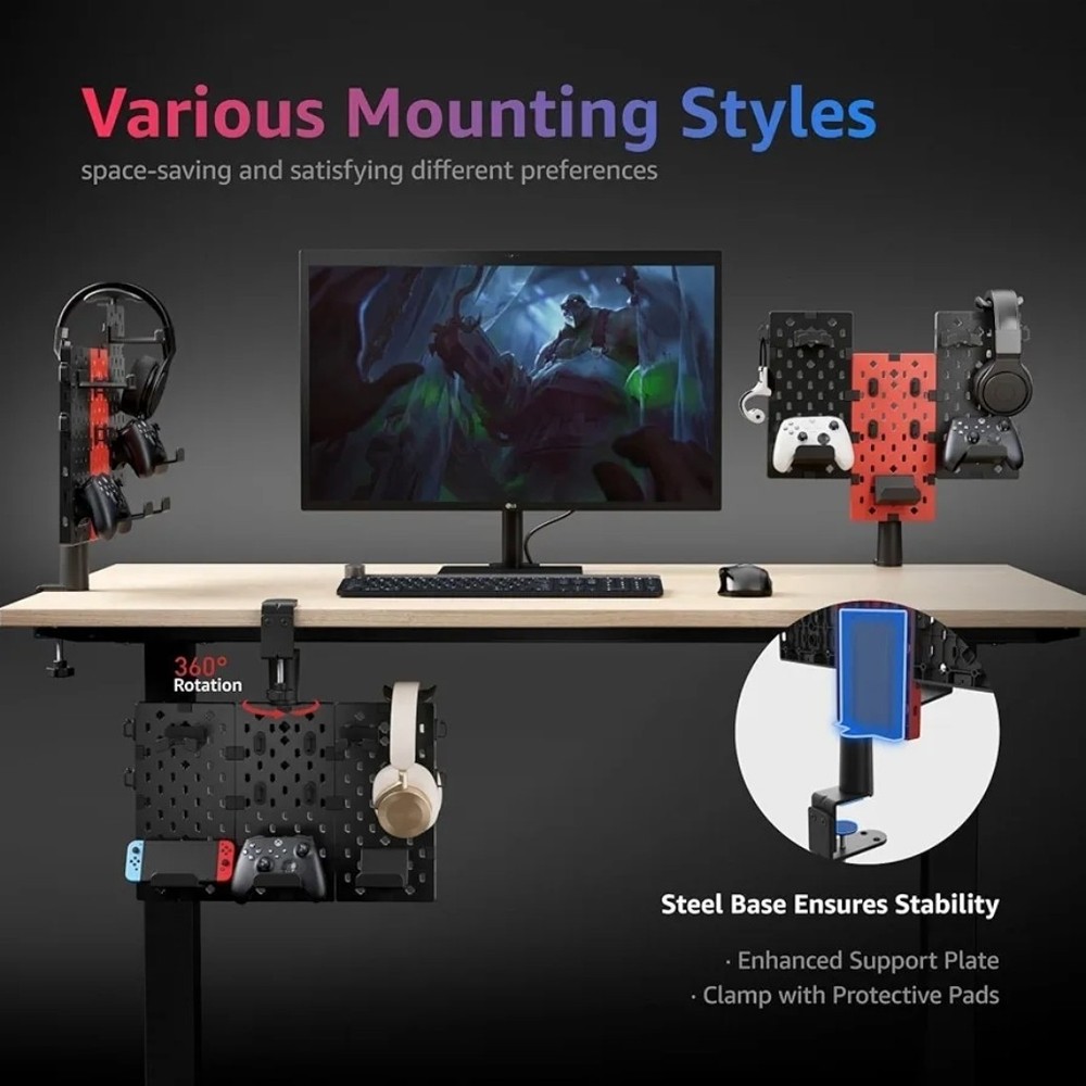 PEGZONE Modular Headphone and Controller Holder for Game, Clamp-on Pegboard