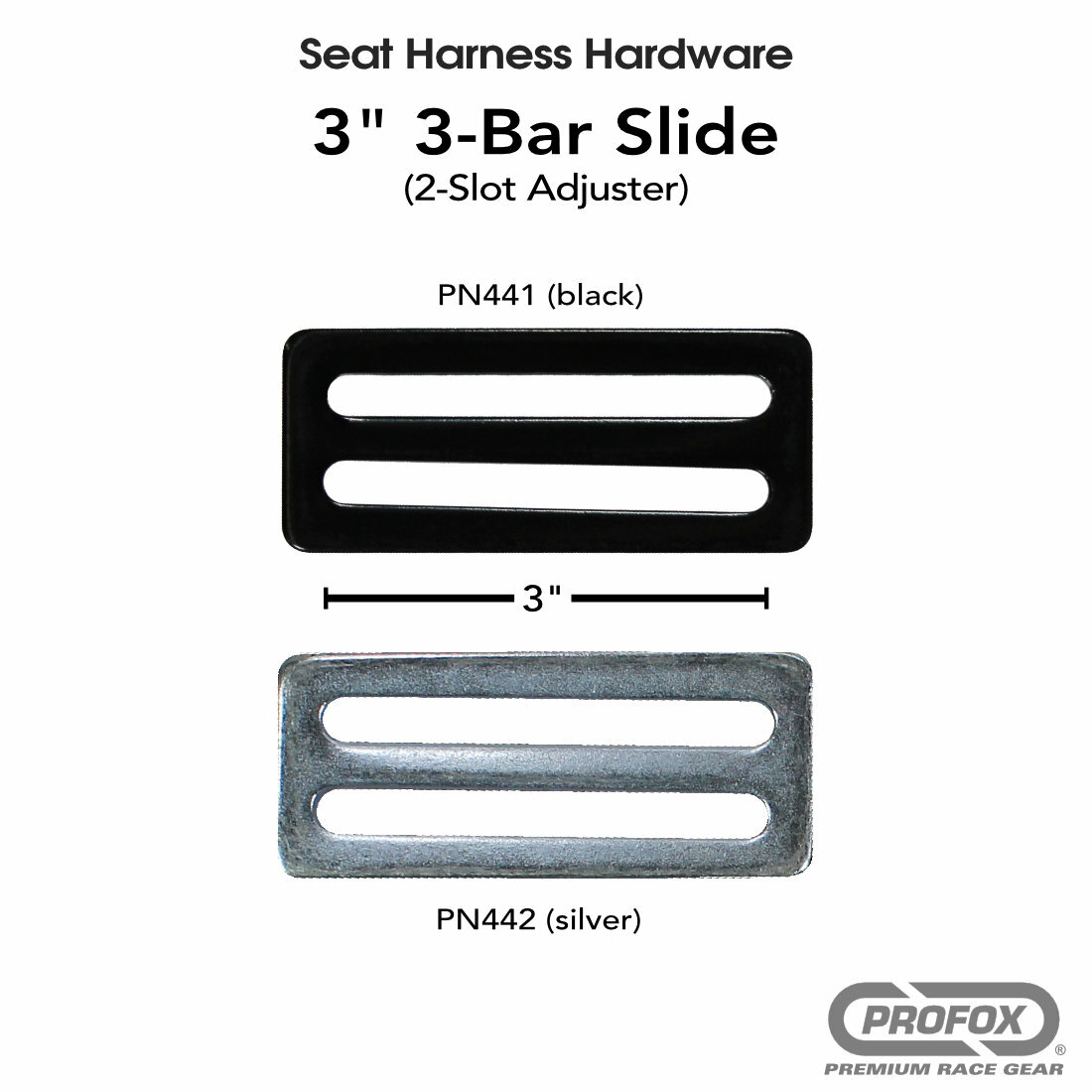 PROFOX Seat Belt Hardware 3-Bar Tri-Glide Webbing Slide Adjuster 3-inch (QTY 2)