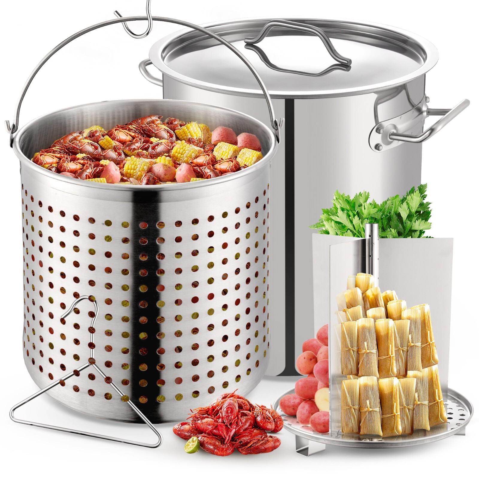 Commercial 32-100QT Stainless Steel Seafood Crab Boil Pot Stock Pot