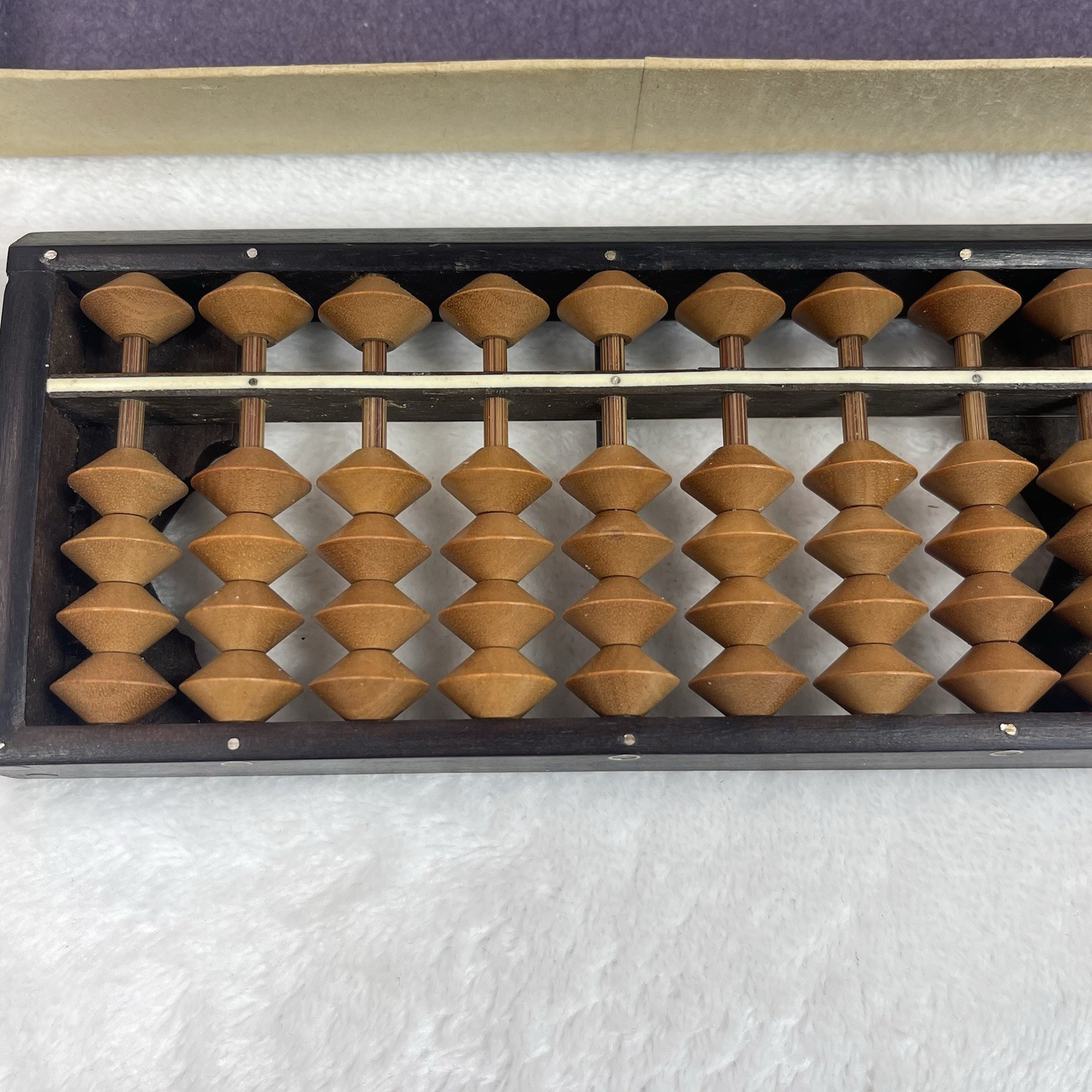 Vintage Soroban Abacus Calculator 27 Column Digit Orange Beads w Original Box