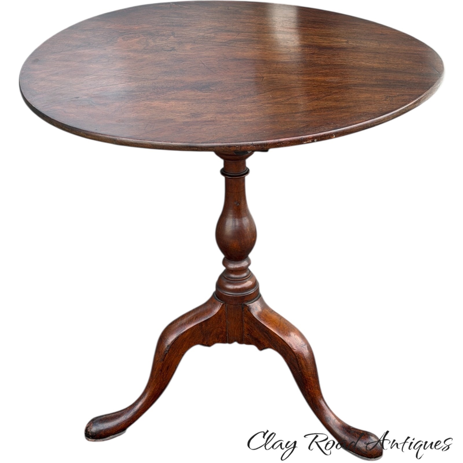 Antique walnut Queen Anne tea table 1760 18th birdcage tilt pad feet country