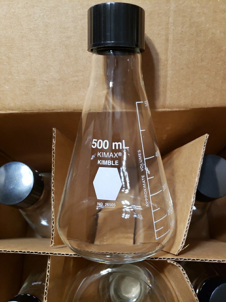 KIMBLE 500ml ERLENMEYER FLASK With Cap, 26505 - 6pk