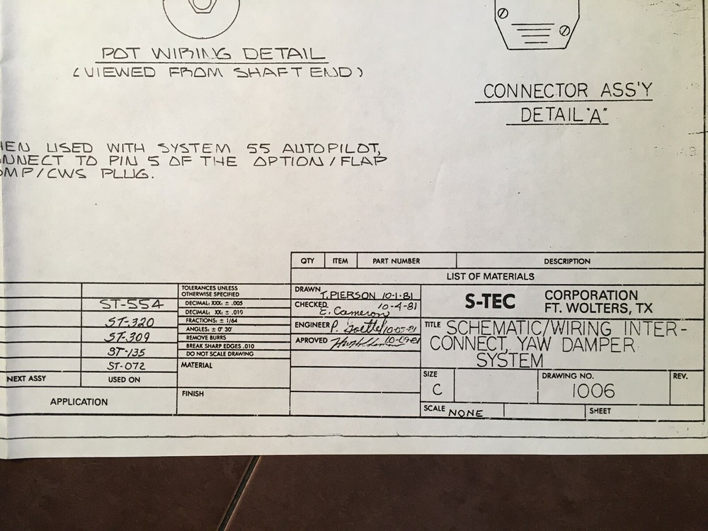 S-tec Schematic for Yaw Damper 0121- (x) Installation Wiring Interconnect