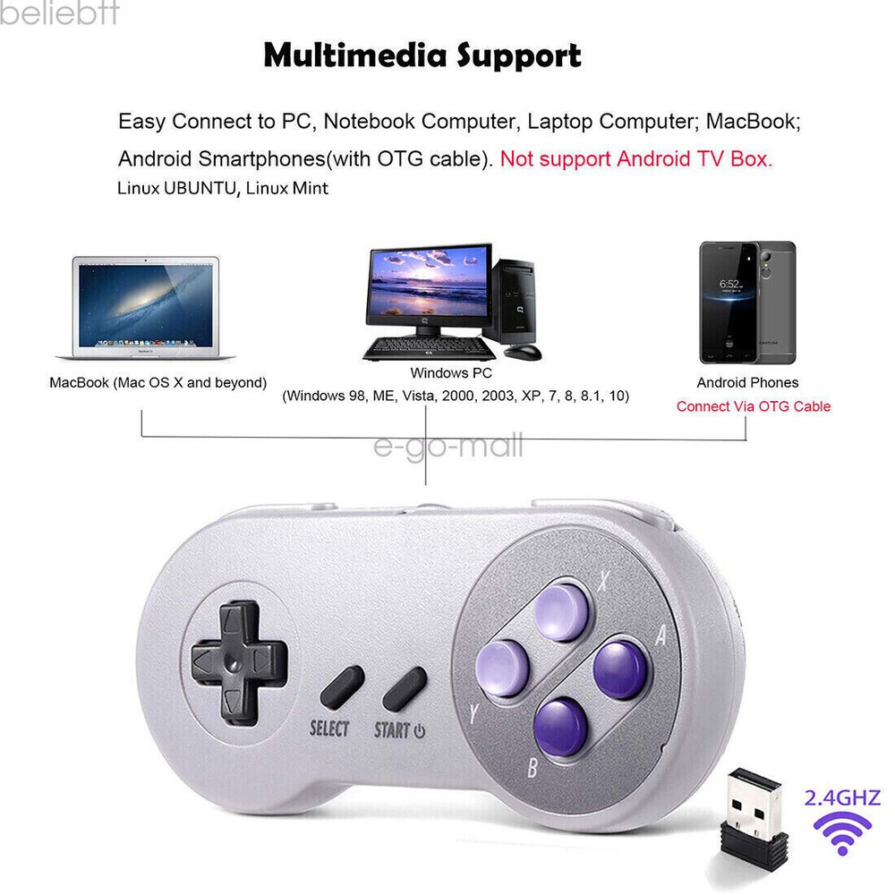 Wireless SNES Controller with Receiver for Super Entertainment System& PC Wins