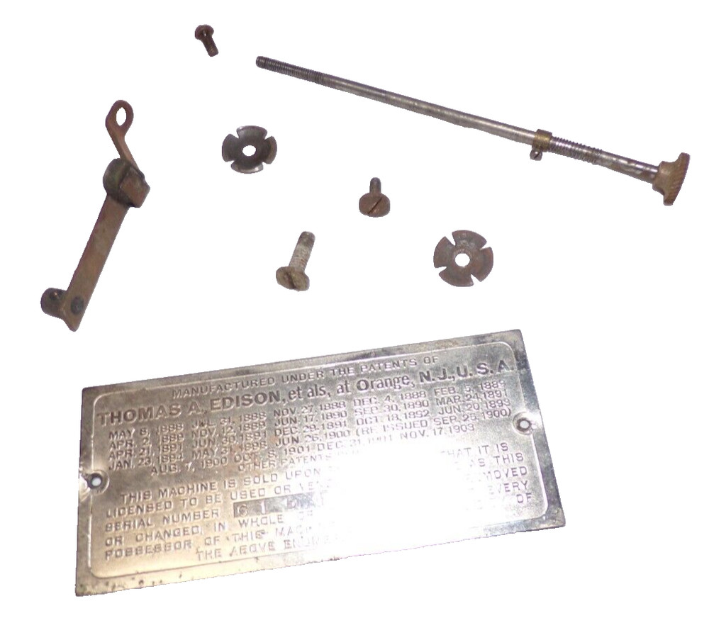 EDISON GEM PHONOGRAPH ID PLATE AND PARTS