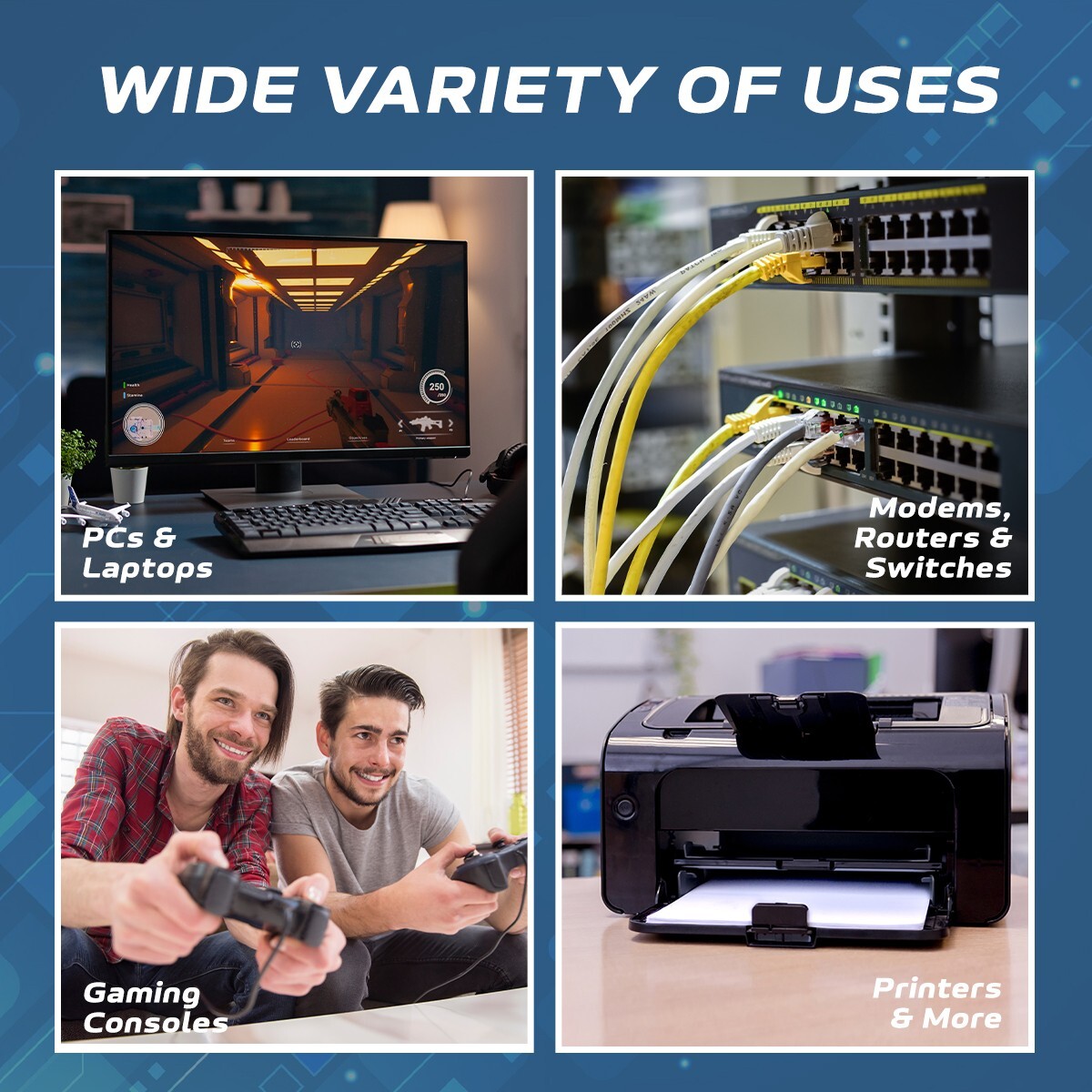 White CAT6 Ethernet LAN Network RJ45 Patch Cable 25FT-200FT Multipack LOT