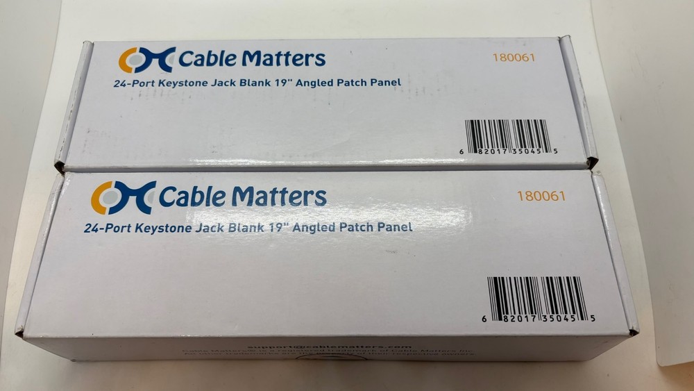 (2-Pack) NEW Cable Matters 24-Port Keystone Jack Blank Angled 19" 1U Patch Panel