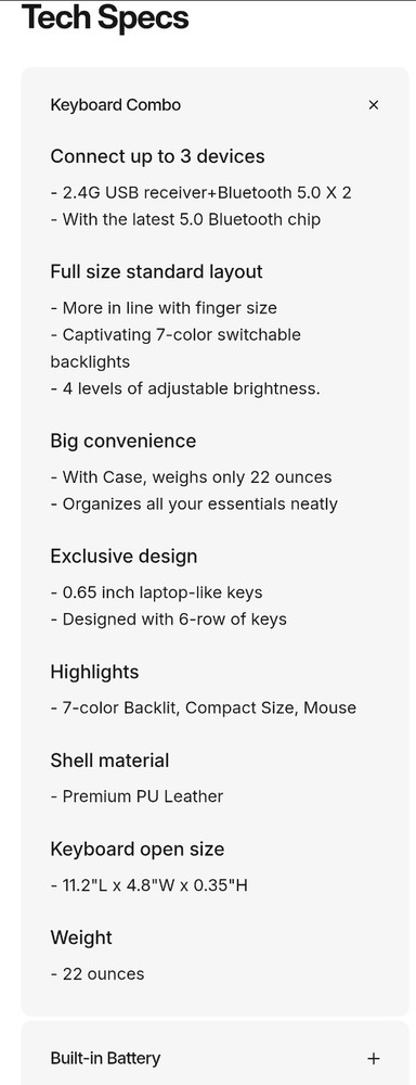 Samsers KM08X Backlit Folding Wireless Bluetooth Keyboard Mouse Kit Portable