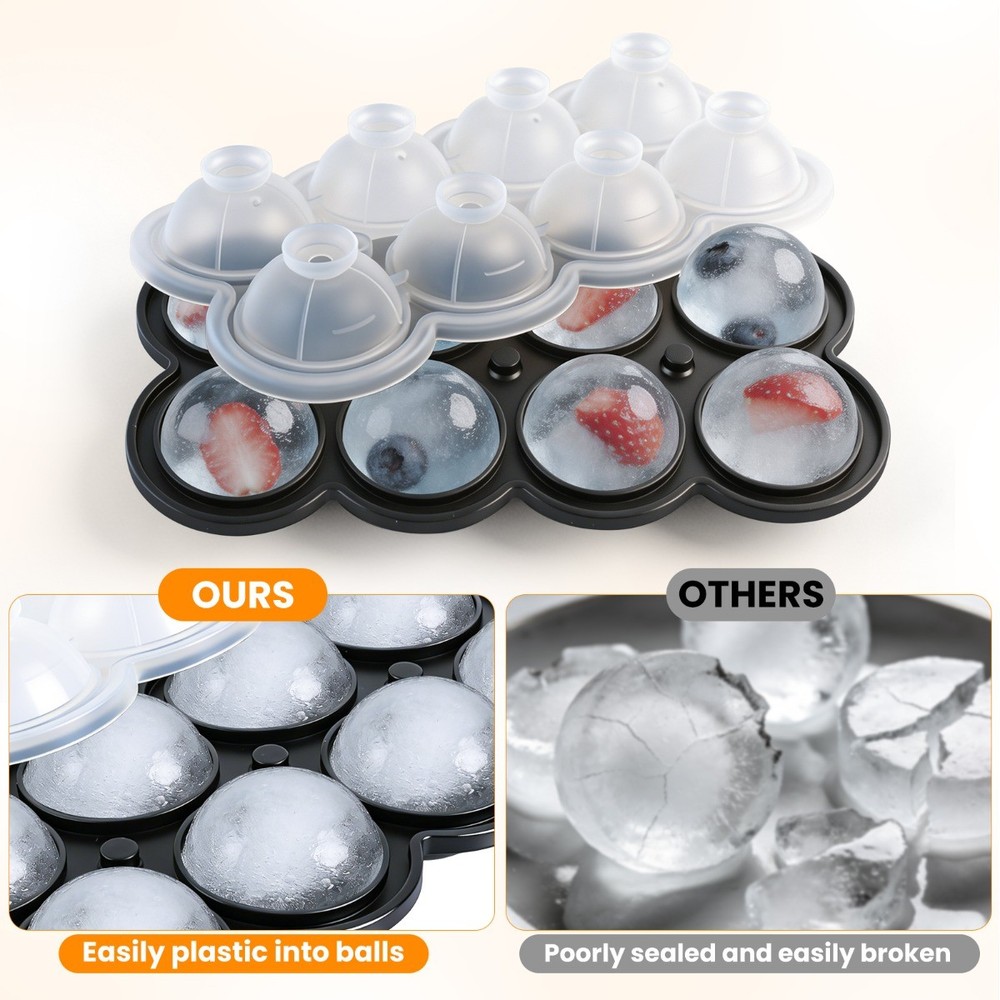 2x Large 8-Cube Ice Tray with Easy-Release Design Round Silicone Ice Cube Tray