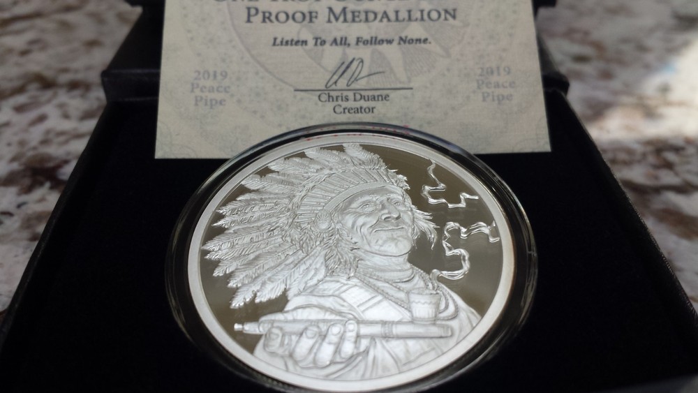 2019 Peace Pipe 1 oz. Silver Shield Mini Mintage Proof Medallion