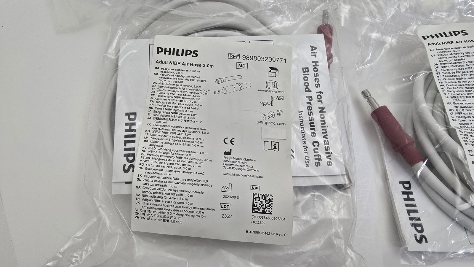 Lot of (5) Philips Adult NIBP BP Air Hose 3.0m 989803209771 New in Bags