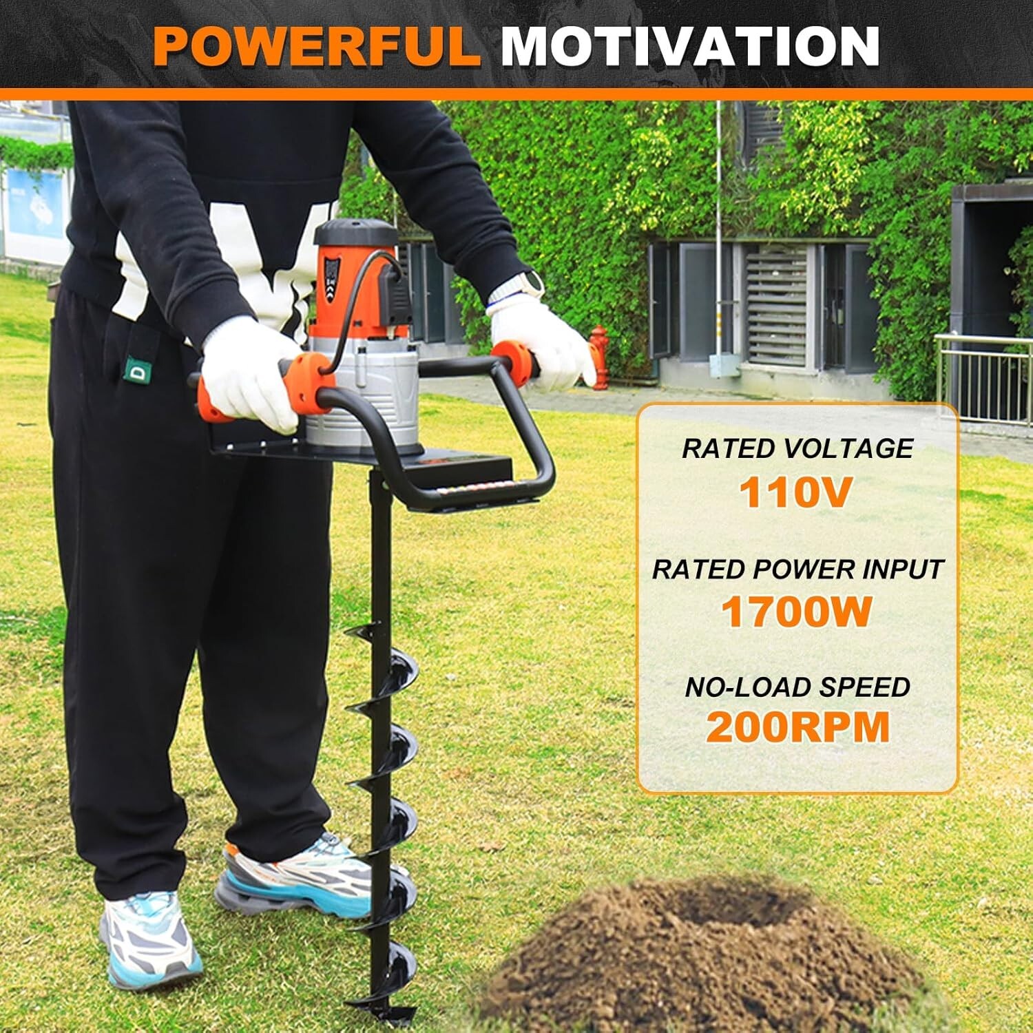 Electric Post Hole Digger with 4"+ 6"+8" Auger Bit for Quick Post Hole Digging