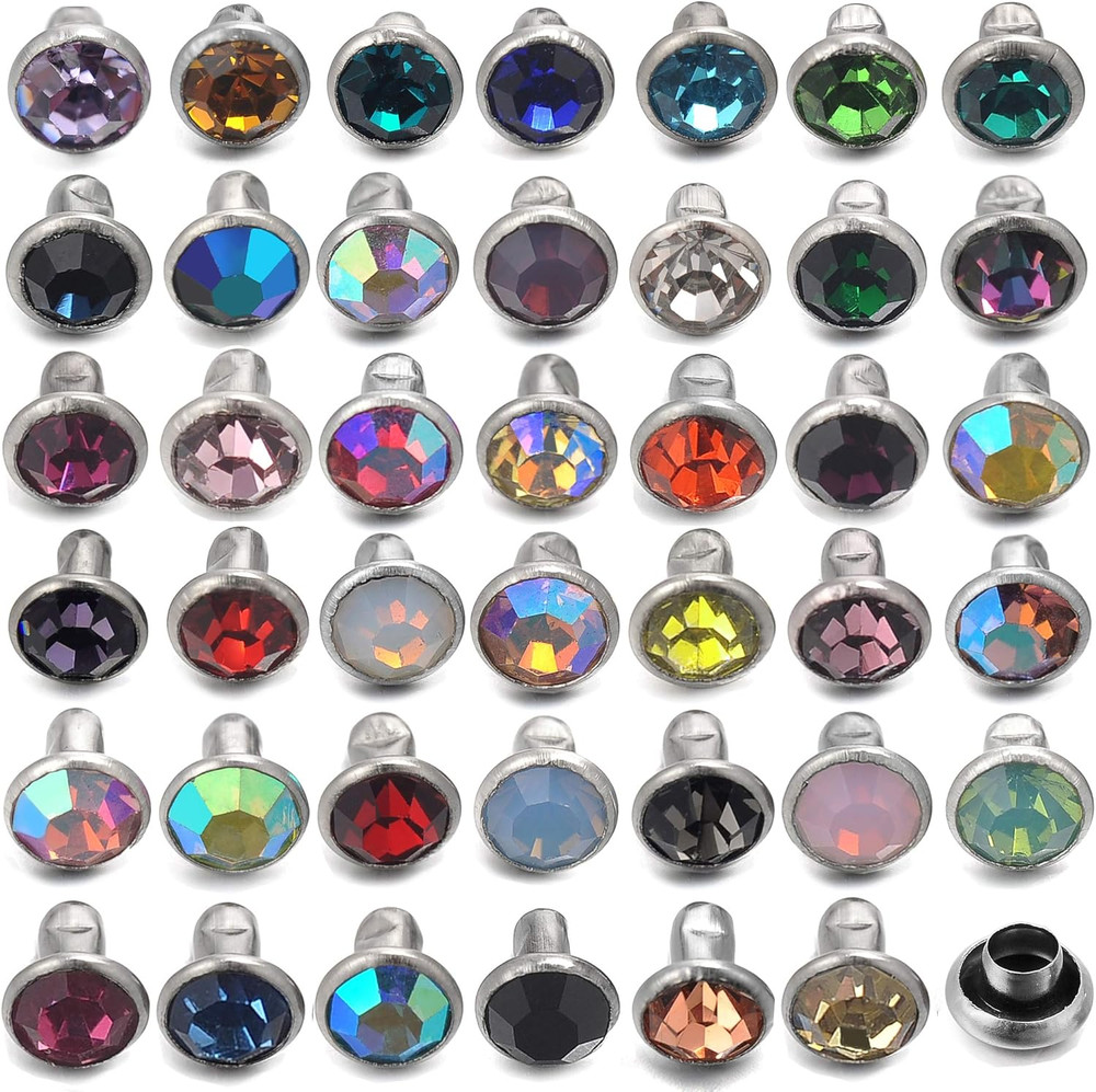 100 Sets 4MM Mixed Colors Cz Crystal Rivets Rhinestone Rivets Studs Rapid Rivets