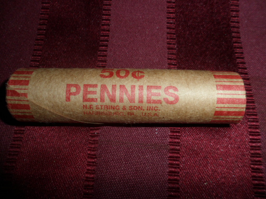 UNSEARCHED WHEAT CENT ROLL WITH INDIAN HEAD CENT ON END 1 bid = 1 roll