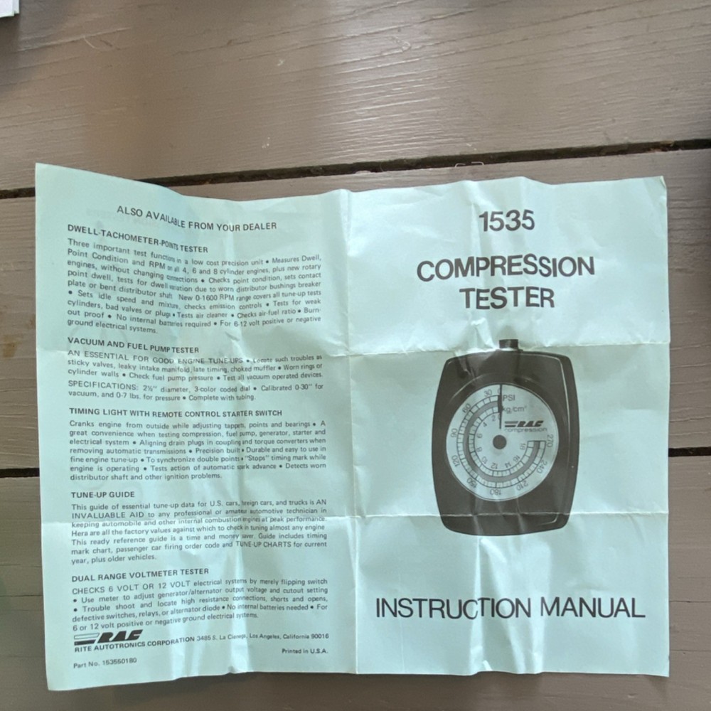 RAC Model 1535 Compression Tester Vintage In Box
