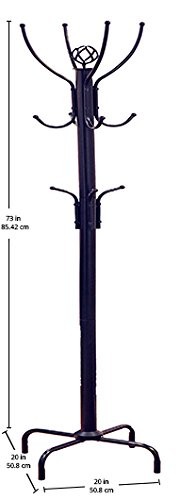 73-Inch Black Metal Coat Rack with 12 Hooks for Home Entryway Storage