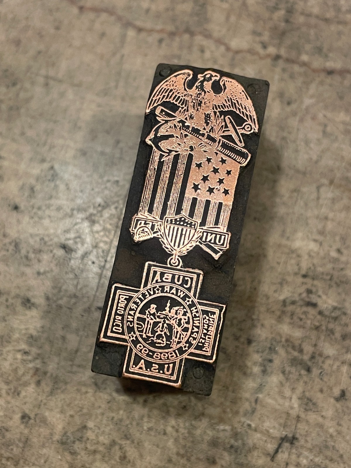 Printing Letterpress Printers Block Copper Spanish American War Medal (1623)