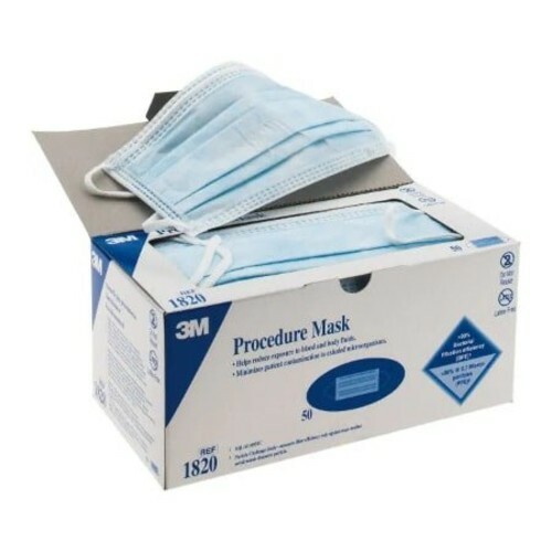 *600-Pieces* 3M Procedure Face Mask Reduces Fluid & Microorganisms Exposure 1820