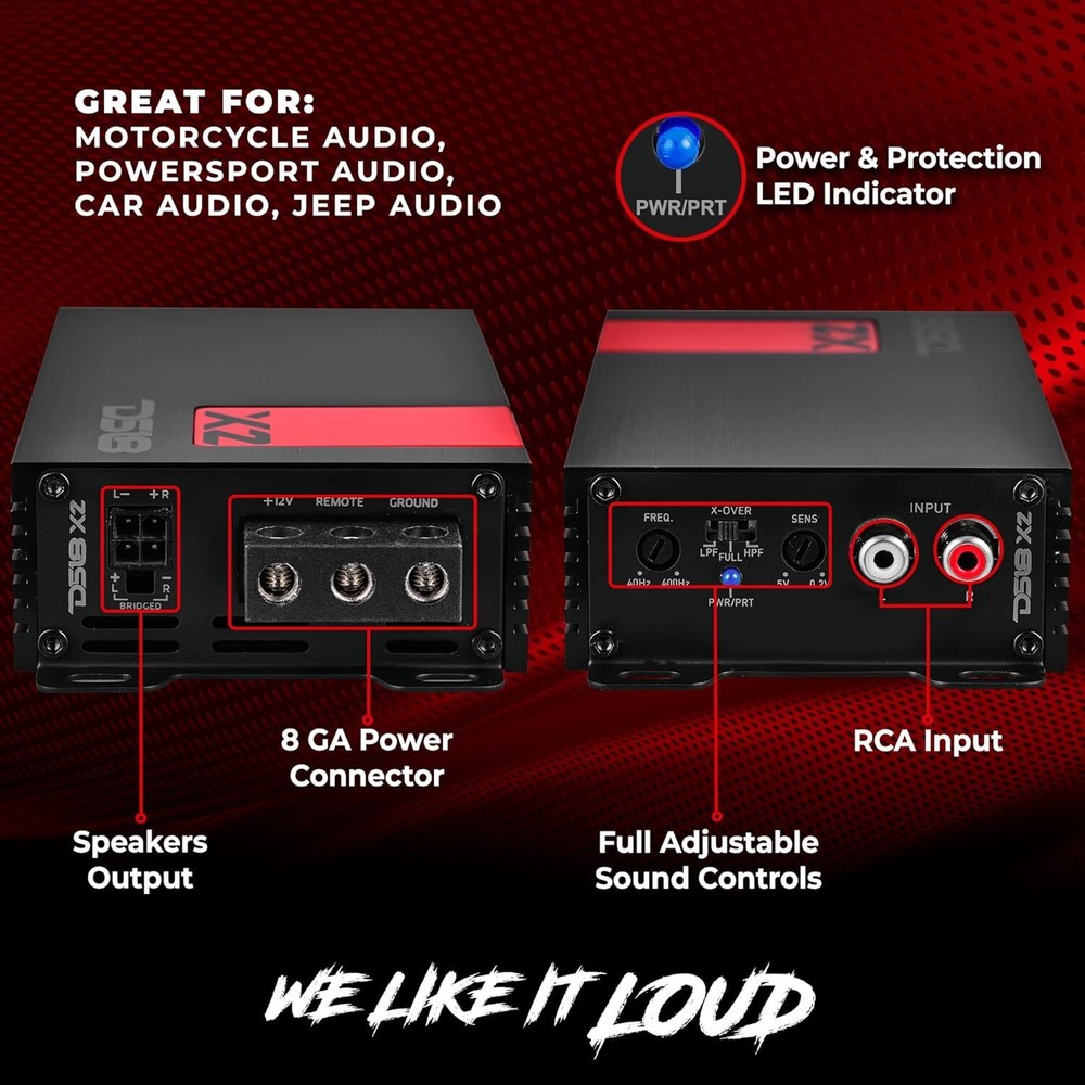 DS18 X2 Ultra Compact Full Range Class D 2-Channel Car Amplifier 1140 Watts