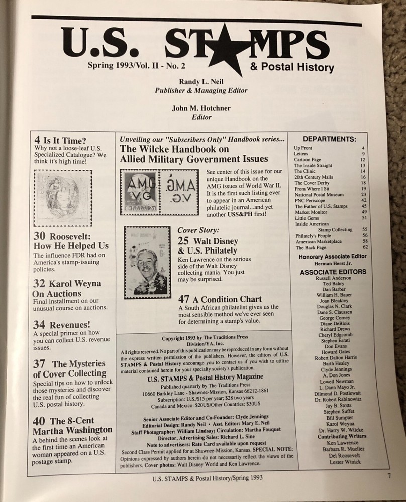 U.S. Stamps & Postal History 1993 Magazine 4 Issues Vol. 2 No. 1,2,3,4