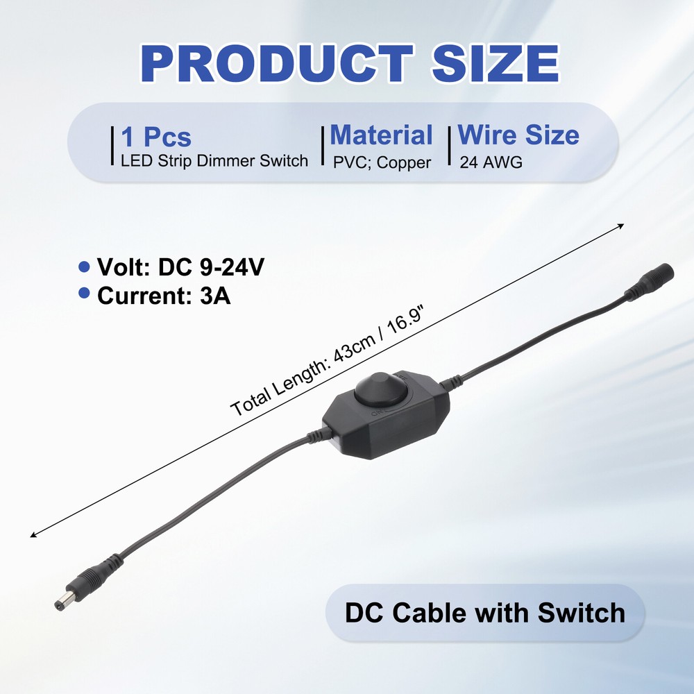 LED Strip Dimmer Switch, DC 9-24V PWM Rotary Dimmer DC Inline Cable Black