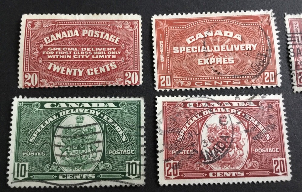 Canada Special Delivery stamps E2,E5,E5,E6,E7,E8