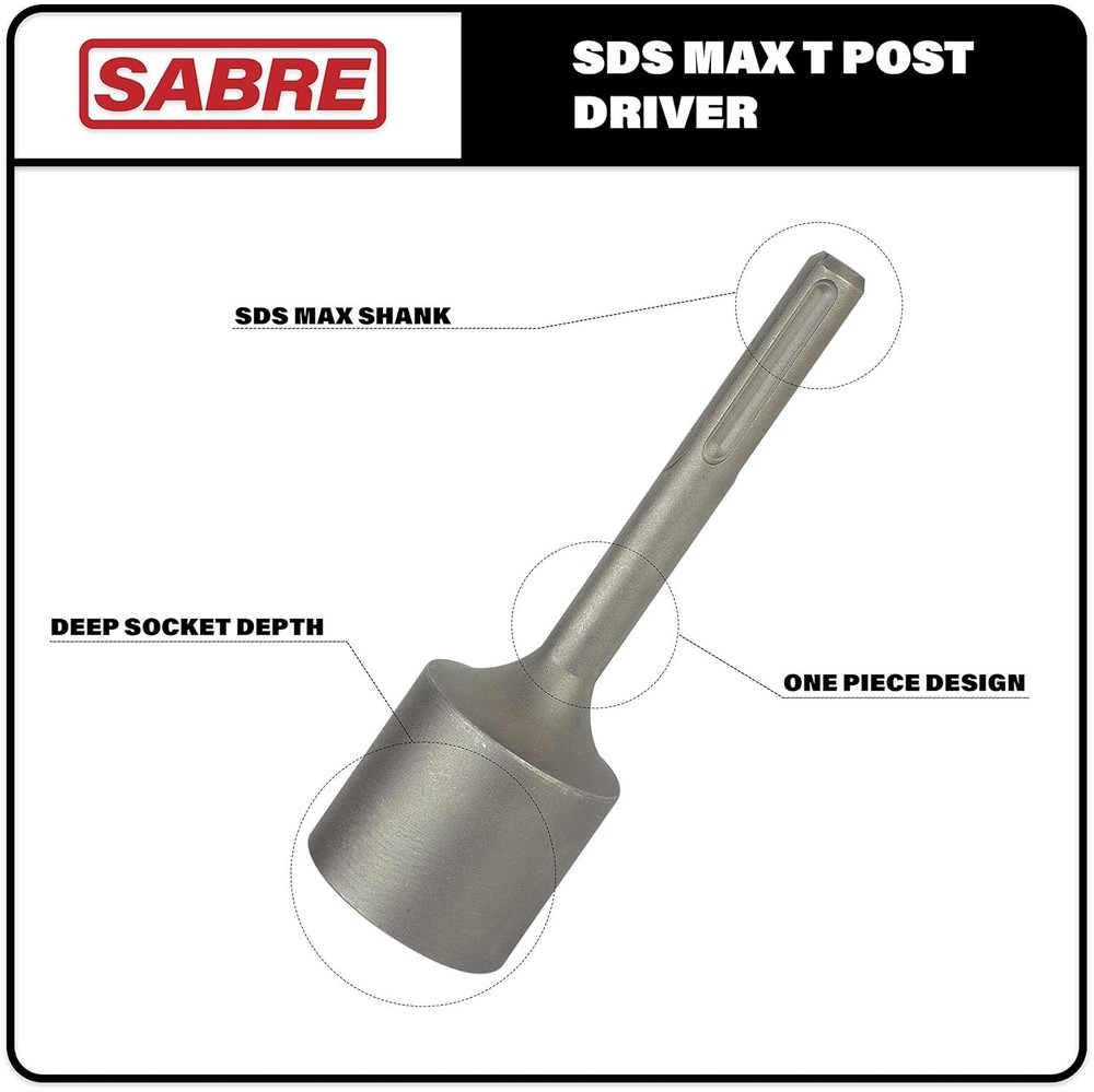 SDS Max Shank T Post Driver Attachment – Made for Driving T Posts with Rotary...