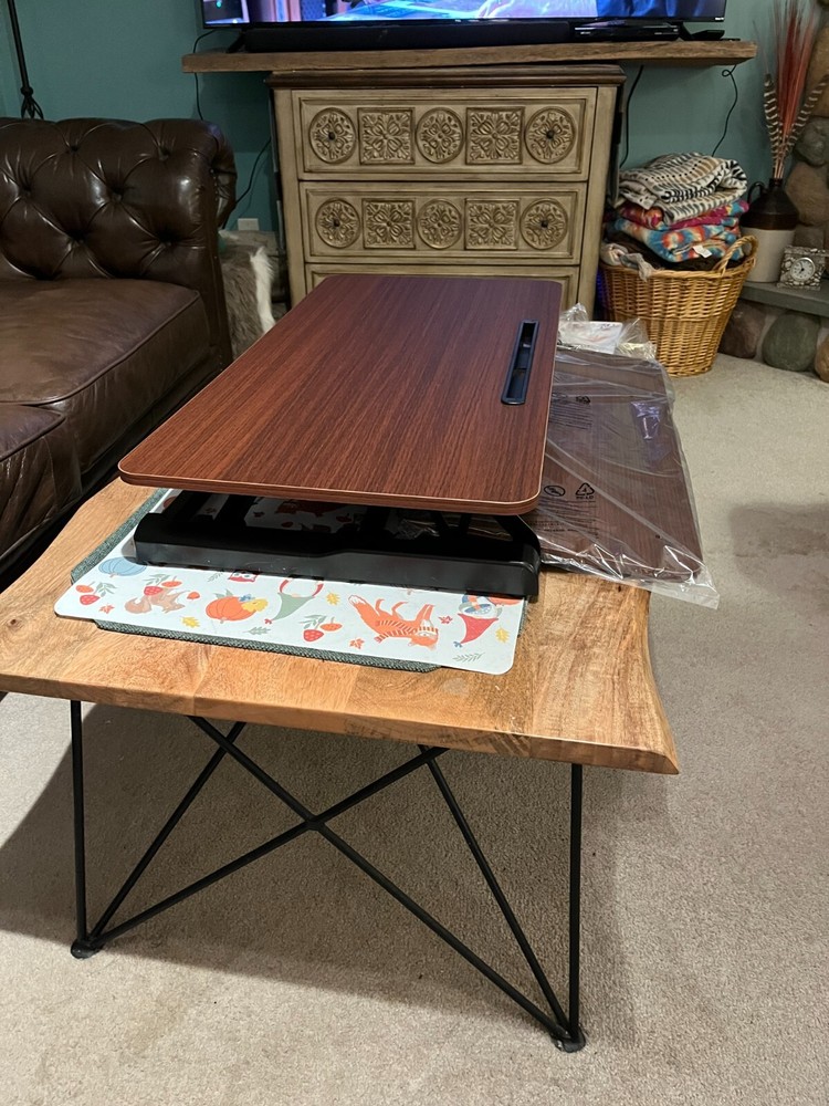 TechOrbits Adjustable Height Wood Gr Adjustable Height Sit Stand Desktop Station