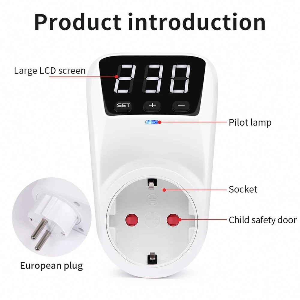 Automatic Voltage Protector 16A 230V Adjustable Surge Protection EU Socket