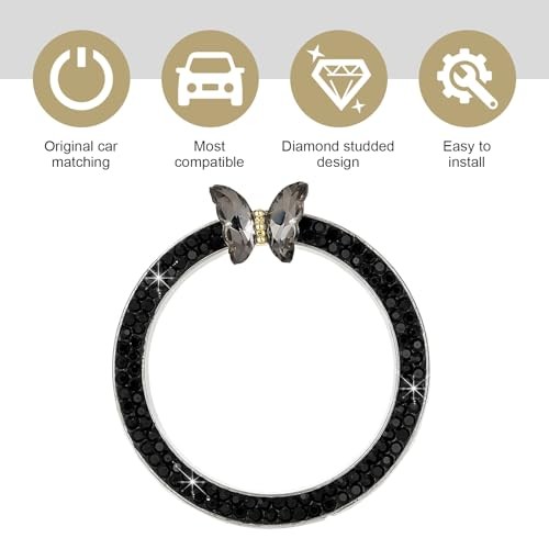 Car Bling Engine Start Stop Decorative Ring, Butterfly Diamond Start 1 PC Black