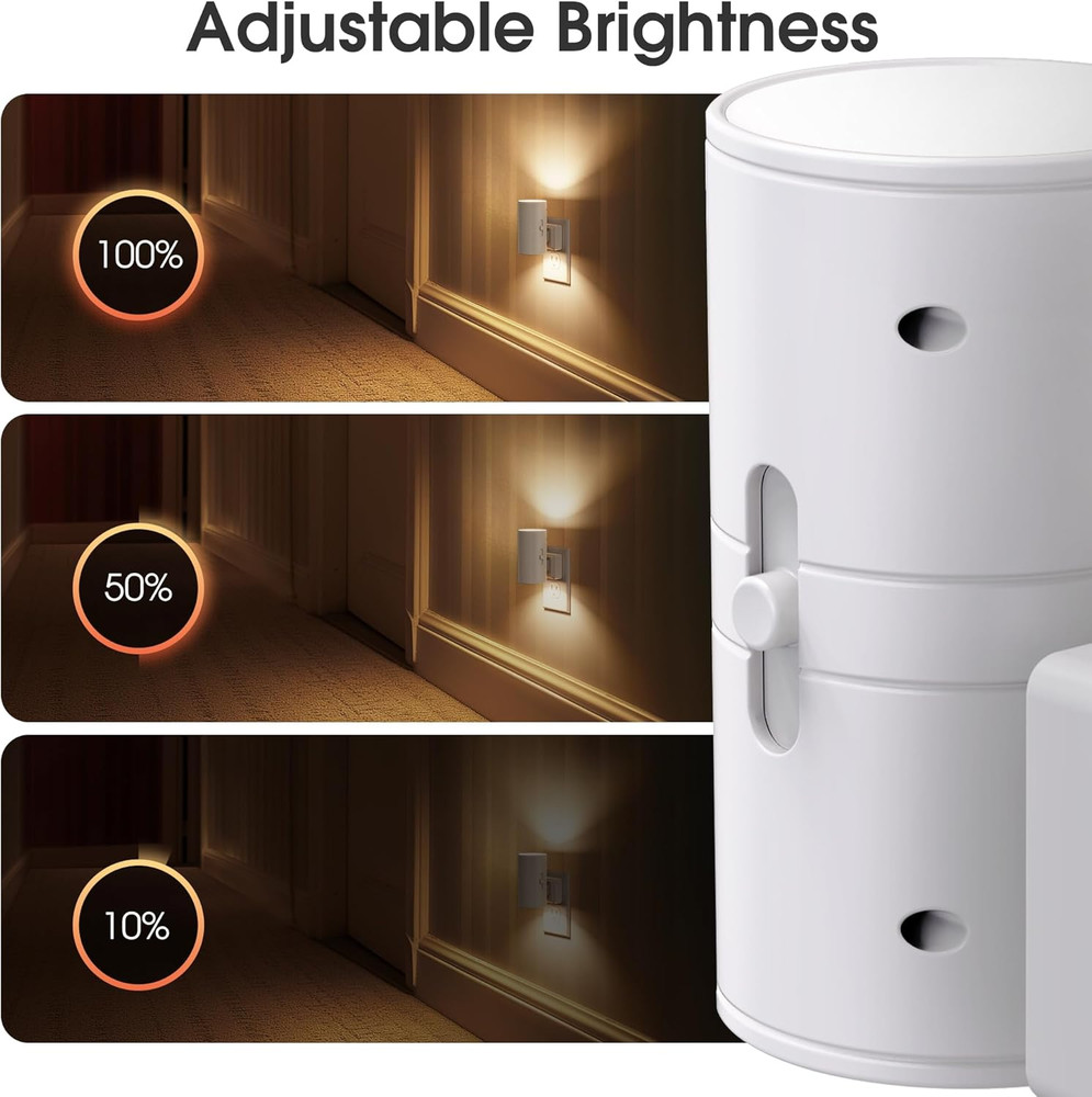 LED Night Light Plug In Dusk To Dawn Sensor Dimmable Soft White 3000K 2 Pack